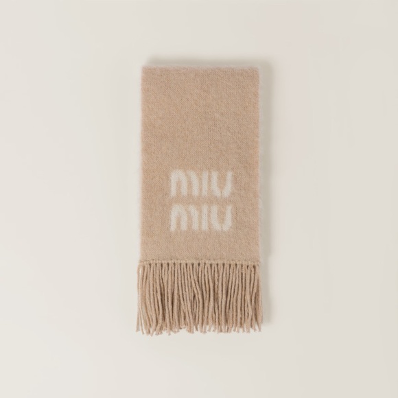 Miu Miu Beige Wool Scarf with Fringe - Picture 4 of 5